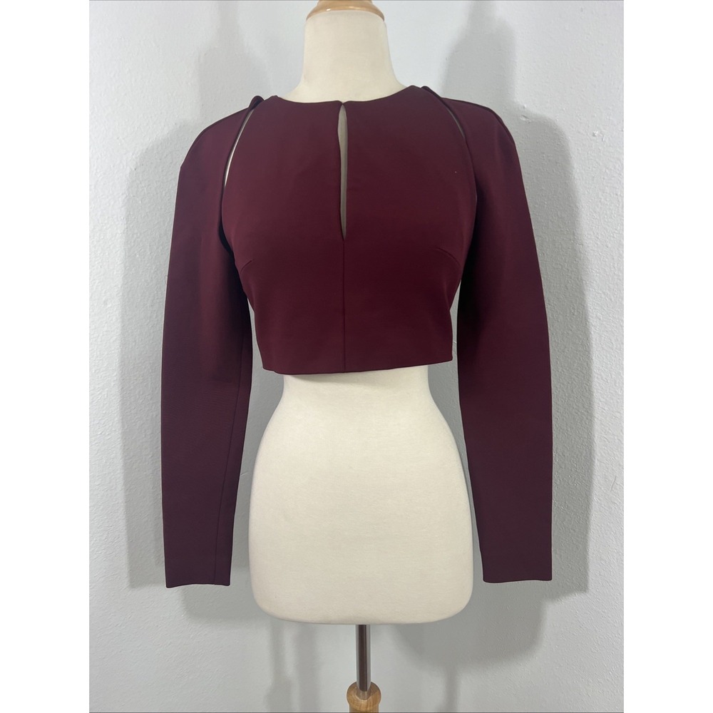 Cushnie Et Ochs Crop Top Womens 4 Burgundy Cutout‎ Sculpted Romantic Luxe